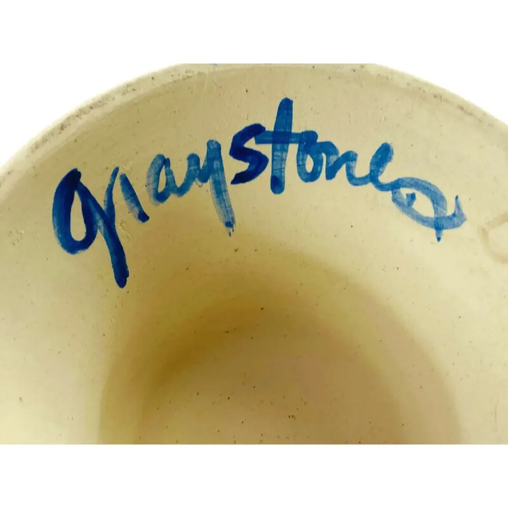 Graystone Pottery Handmade Artisan Vase Love Hearts Handles Beige and Blue 8.5
